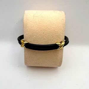 KA 1772 925 Italy Double strand leather bracelet with gold tone Accents.